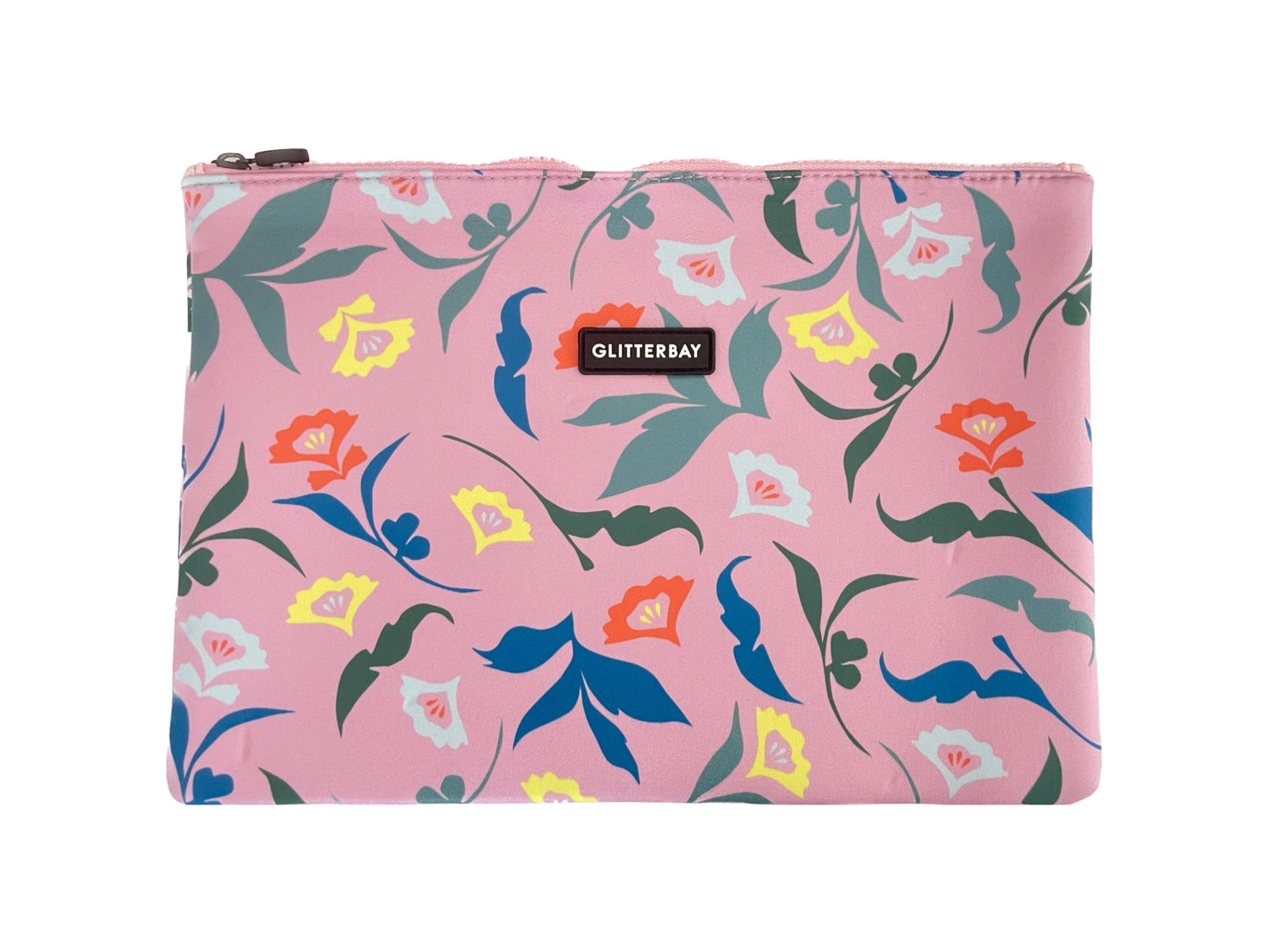 PINK FLORAL FLAT MEDIUM POUCH